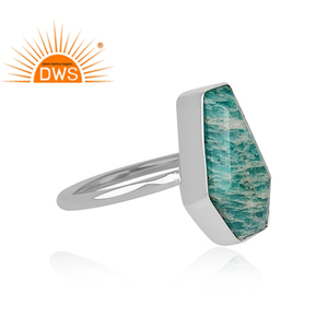 การออกแบบใหม่โลงศพรูปร่าง Amazonite พลอย925งบเงินปรับผู้ผลิตเครื่องประดับแหวนเงิน - Product Image 3