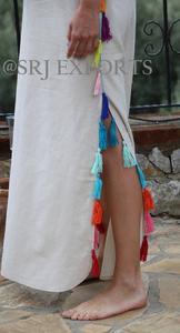 Robe à fleurs brodée avec ourlet à pompon, longueur au sol, Style Folk, accessoire de plage, vente en gros, - Product Image 3