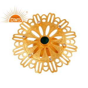 Bague en laiton indien plaqué or, pierre précieuse verte naturelle de Onyx, vente en gros de bijoux, Design Floral CZ, modèle - Product Image 1