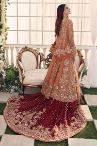 -New-<b>Bridal</b>-Indian/Pakistani Long-<b>Jacket</b> with Trail Lehenga Dress Embellished in Crystal Glass Beads Stone Work for Wedding=2020 - Product Image 3