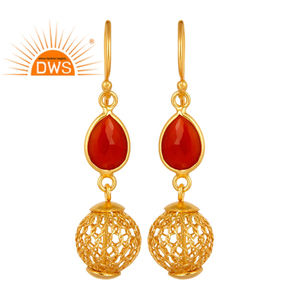 Boucle d'oreille en pierre d'onyx rouge naturelle pour fille, bijou pendant de mariage, plaqué or, argent, vente en gros, styliste, - Product Image 1