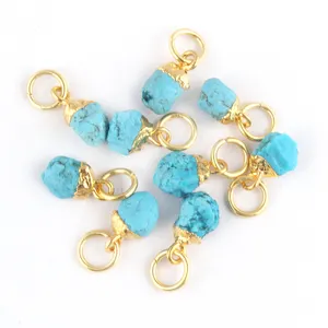 Rough Turquoise <b>Charm</b> Connector <b>Gold</b> Electroplating Pendant Tiny Dainty Handmade Bail Connector for Jewelry Making - Product Image 1