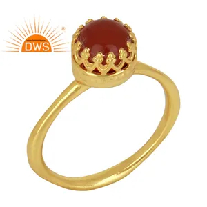 Crown Design Gold Plated 925 Silver Ring Attractive Red Carnelian Ring Gemstone Jewelry Supplier Classic Collection