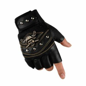 Brussels Sports Half <b>Finger</b> Gloves Sports Pu Leather Rivet Hip Hop Cartoon Fashion Unisex Skull Gloves - Product Image 5