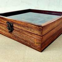 Boîte à épices indienne en bois de rose de qualité supérieure, faite à la main, en forme de triangle, avec 9 compartiments et couvercle en verre, 8 pouces, personnalisable