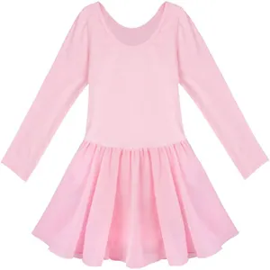 Ballet Dress Long Sleeve Dance Leotard Tutu Dress Skirt Gymnastics Bodysuit Dancewear