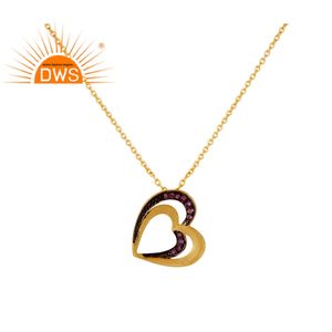 Collar con colgante en forma de corazón de Gema amatista, joyería de plata de ley, rodio negro y chapado en oro de 18K, nuevo - Product Image 1