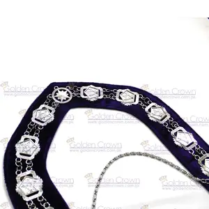 OES-Collar de cadena cuadrado con brújula masónica de plata sobre terciopelo azul | Proveedor de collar de cadena de oficial de logia azul masónica