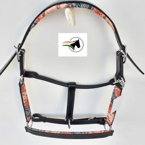 Licou de cheval en cuir équestre de haute qualité avec conception de pièce de joue de nez de canal vide de luxe rembourrage imprimé serpent personnalisable - Product Image 3