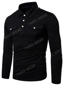 Polo de cuello redondo para hombre, camiseta lisa informal con bolsillo, alta calidad - Product Image 4