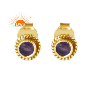 925 Silver Gold Plated <b>Stud</b> <b>Earrings</b> Designer Silver Jewelry Manufacturer <b>Amethyst</b> Gemstone <b>Earrings</b> - Product Image 4