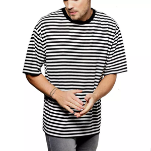 Slim Fit <b>Men</b> <b>White</b> and Black Striped T Shirt O Neck <b>Shorts</b> Sleeve Muscle Gym Plain Cotton - Product Image 1