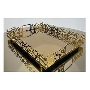 ถาดแก้วมีด้ามจับโลหะสีทอง,สไตล์ใหม่ถาดเสิร์ฟสำหรับตกแต่งหรูหราถาดเครื่องครัว - Product Image 6