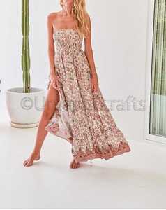 Robe longue style bohémien, tenue sans bretelles, avec élastique, fendue, Sexy, Vintage, imprimé, épaules dénudées, Maxi, vente en gros, nouvelle collection - Product Image 1