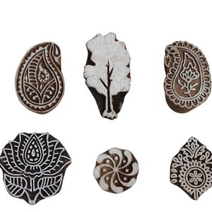 Handmade Mix Wooden <b>Printing</b> <b>Blocks</b> Craft Brown Textile Saree Cloth Canvas Stamp Indian Floral Online New Design Latest Fabric - Product Image 2