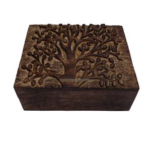 Boîte à bijoux en bois de manga naturel, sculpté à la main, organisateur pour boucles d'oreille, colliers, Bracelets, montres - Product Image 1