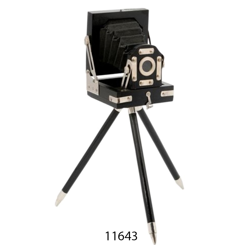 家の装飾のための木製三脚スタンド付き珍しいヴィンテージ木製カメラ