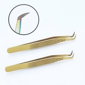 Pince à épiler d'extension de cils à pointe en fibre d'or Pointe pointue en acier inoxydable soutenue par plasma Logo Volume Nanotechnologie Pince à cils - Product Image 1