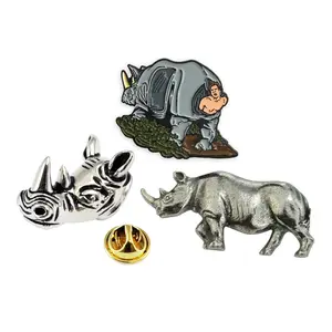 Broche à revers en métal Rhino, Design personnalisé, promotion
