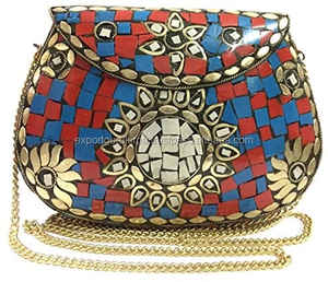 Indian Style Mosaic Bohemian Metal Clutch Bag for Women Luxury Evening Handmade Messenger Wedding Purse Chains Wholesale - Product Image 6