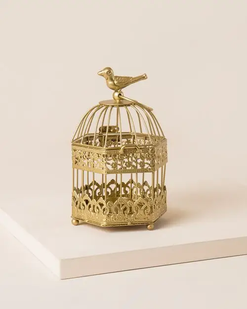 Jaula de pájaro recubierta de polvo de Metal decorativa para boda, fabricantes, venta