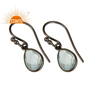 Conjunto de bisel de piedras preciosas de Topacio Azul, Pendientes colgantes al por mayor, rodio negro, proveedor de joyas de plata de ley 925 - Product Image 2