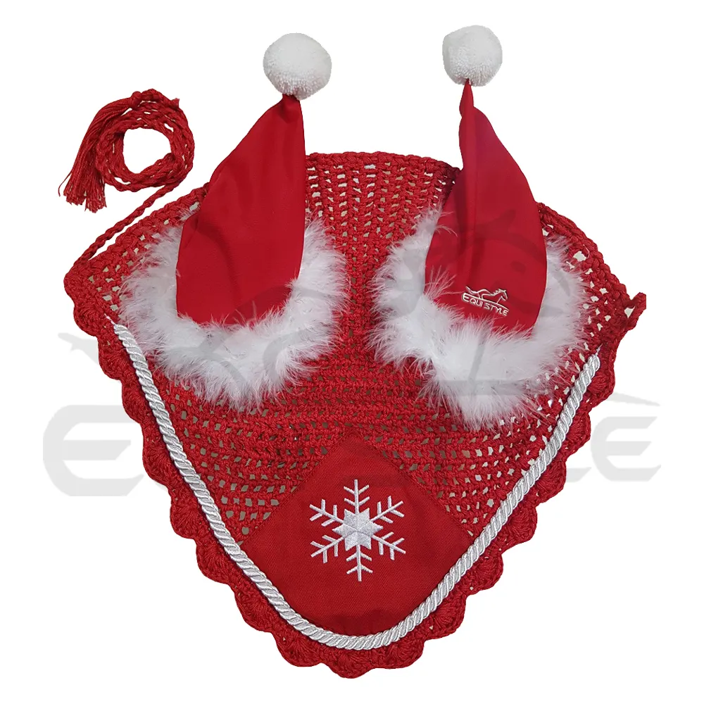 Equestrian Horse Ear Bonnet Crochet Sound Proof Horse Fly Veil Best Christmas Gifts Red Color Handmade knitted Horse Ear Net OEM