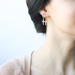 Pendientes colgantes de plata de ley turca para mujer, diseño cruzado liso, superventas - Product Image 2