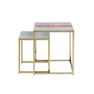 Luxury Gold Stainless Steel frame Marble Top Nesting Coffee table On hot Sale
