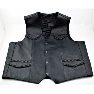 Superbes gilet de motard en cuir véritable pour hommes, gilet sans manches à col en v, Logo personnalisé imprimé - Product Image 1