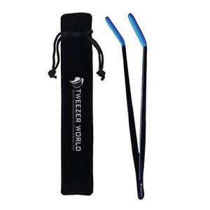Pince à épiler à pointe courbée avec revêtement en PVC souple, pointe plate non-abrasive pour bijoux, aquarium et instruments vétérinaires - Product Image 1