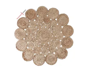 Boho Jute Carpet Floor Round/Rectangular Braided Natural Jute Carpets Embroidered Sisal and Abaca Carpets at Wholesale Price