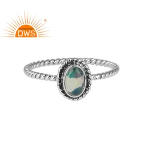 Anillo de plata de primera ley y ópalo de fuego para niña, sortija, plata esterlina 925, estilo Tribal, oxidado - Product Image 1