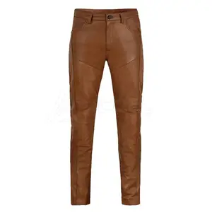 Il più nuovo modello Skinny Fit uomo colore marrone pantaloni in vera pelle abbigliamento Casual uomo pantaloni in pelle di alta qualità