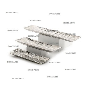 Juego de 3 bandejas para servir alimentos de diferentes tamaños, forma rectangular, color plateado, bandejas para servir aperitivos y dulces, más vendidas - Product Image 1