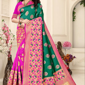 Indien Katan Saree dernier concepteur fête porter mariage dames femmes porter Georgette soie broderie travail Sari avec Blouse ethnique - Product Image 1