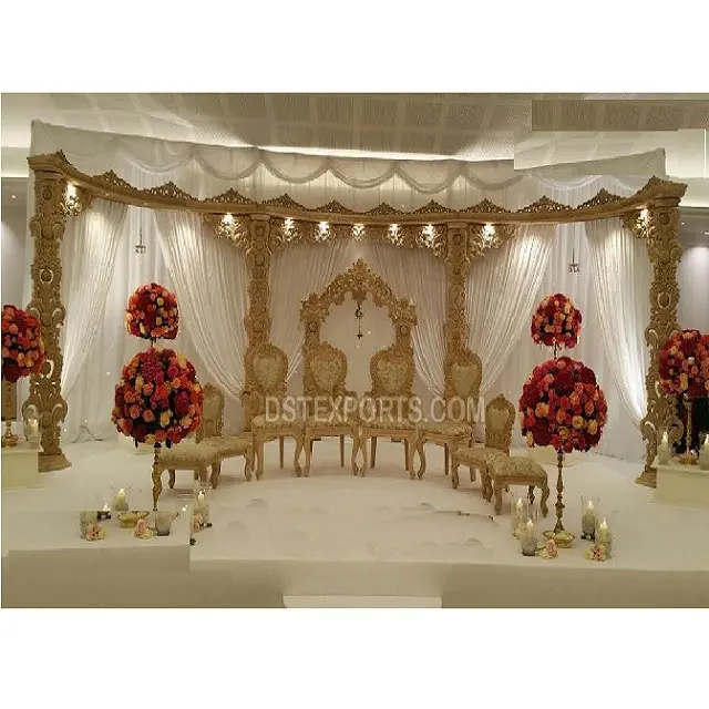 เปิดเวทีงานแต่งงานไม้ Mandap อินเดียแต่งงานไม้เปิดเวทีการติดตั้งแบบดั้งเดิมไม้ครึ่งดวงจันทร์เวที Cum Mandap