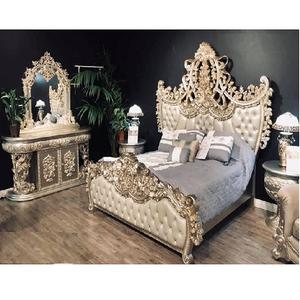 Ensemble de meubles de chambre à coucher en platine sculpté argenté, meubles de chambre à coucher en bois massif argenté, style royal, ensemble de meubles de chambre à coucher principale - Product Image 1