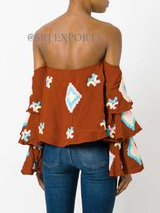 เสื้อเบลาส์ทรงระฆังแฟชั่นของผู้หญิง,เสื้อเบลาส์คลาสสิกแฟชั่นระดับไฮเอนด์ปักรายละเอียดน่ารัก - Product Image 2