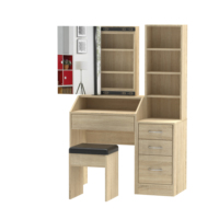 Coiffeuse en bois à miroir coulissant avec 3 étagères, 1 tiroir, commode avec tabouret, fabriqué en malaisie, 1513