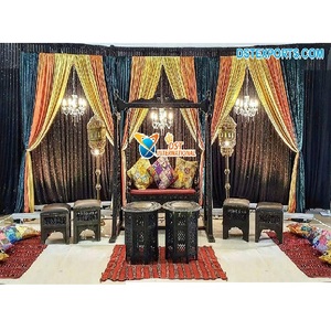 Juego de columpio negro antiguo para Nikkah Stage Classy Sangeet Stage Swing Set Decoración Tema DE BODA pakistaní Swing Stage USA - Product Image 1