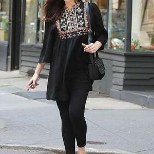 Elegant Embroidery Kurta <b>Set</b> with Lace and Button Decoration Short Party Wear Dress with Pant for Weddings/Parties in 2021 - Product Image 1