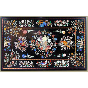 Black Marble Inlay <b>Dining</b> <b>Table</b> Tops - Product Image 1