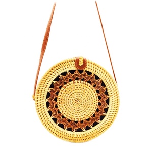 Classique Vintage rétro rotin sac de plage tissé à la main paille coton Polyester doublure étoile motif ceinture Style voyage sac à main - Product Image 1