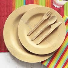 Ensemble de assiettes jetables rondes en bambou naturel, couverts (couteau, fourchette et cuillère) 4 pièces - Product Image 3