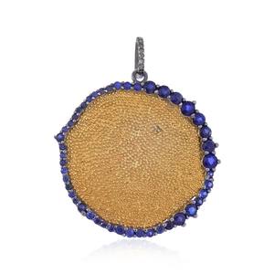 Piedra Preciosa de Zafiro Azul Genuino, Plata de Ley 925 con Baño de Oro Amarillo, Dije de Disco con Diamantes de Diseño, Joyería Fina al por Mayor - Product Image 1