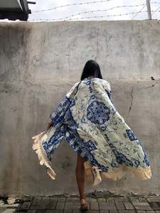 Chaqueta Kimono con Estampado Tradicional, Chaqueta Holgada Estilo Bohemio para Festivales, Kimono Largo para Mujer con Ribete de Encaje - Product Image 2