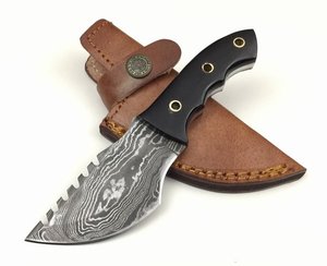 Tracker personnalisé en acier damas fait à la main couteau de frappe avec manche en corne de bois lame D2 meilleure qualité d'utilisation industrielle prise en charge OEM - Product Image 1