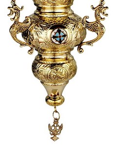 Laiton russe 3 chaînes suspendus veillée lampe église orthodoxe chrétienne Kandili brûleur d'arôme pour un usage religieux - Product Image 4