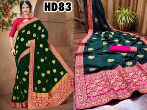 Sari en coton de la collection de designers de Bollywood, bordure en dentelle brodée, tenue de fête de mariage, vêtement ethnique de luxe, vente en gros à bas prix - Product Image 3